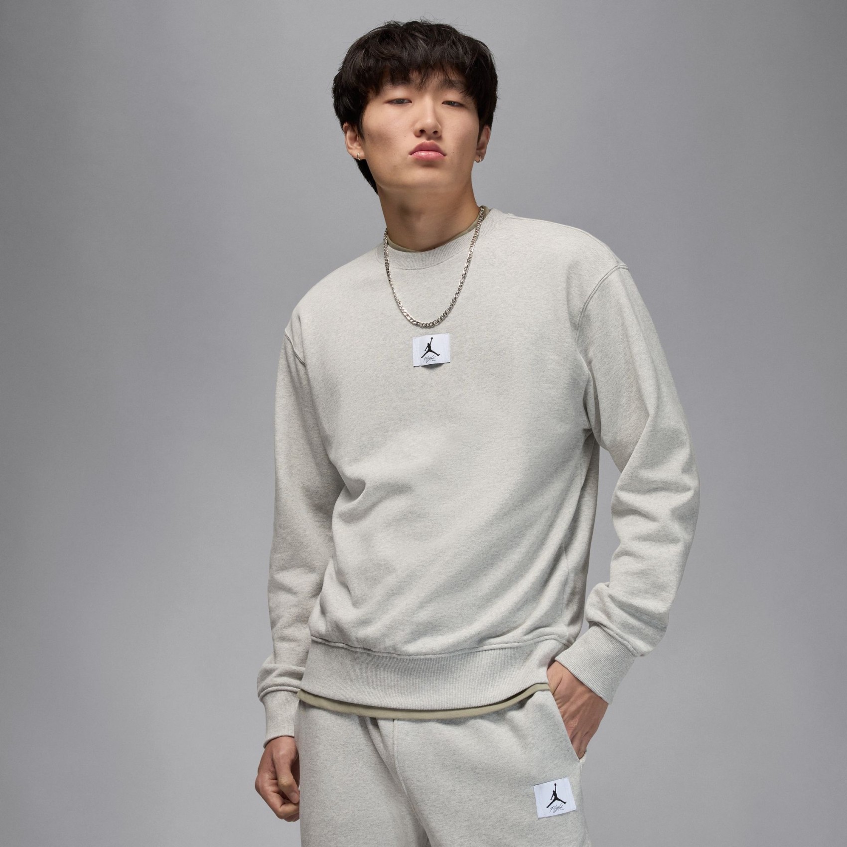 Jordan Flight Fleece Crew Erkek Gri Sweatshirt