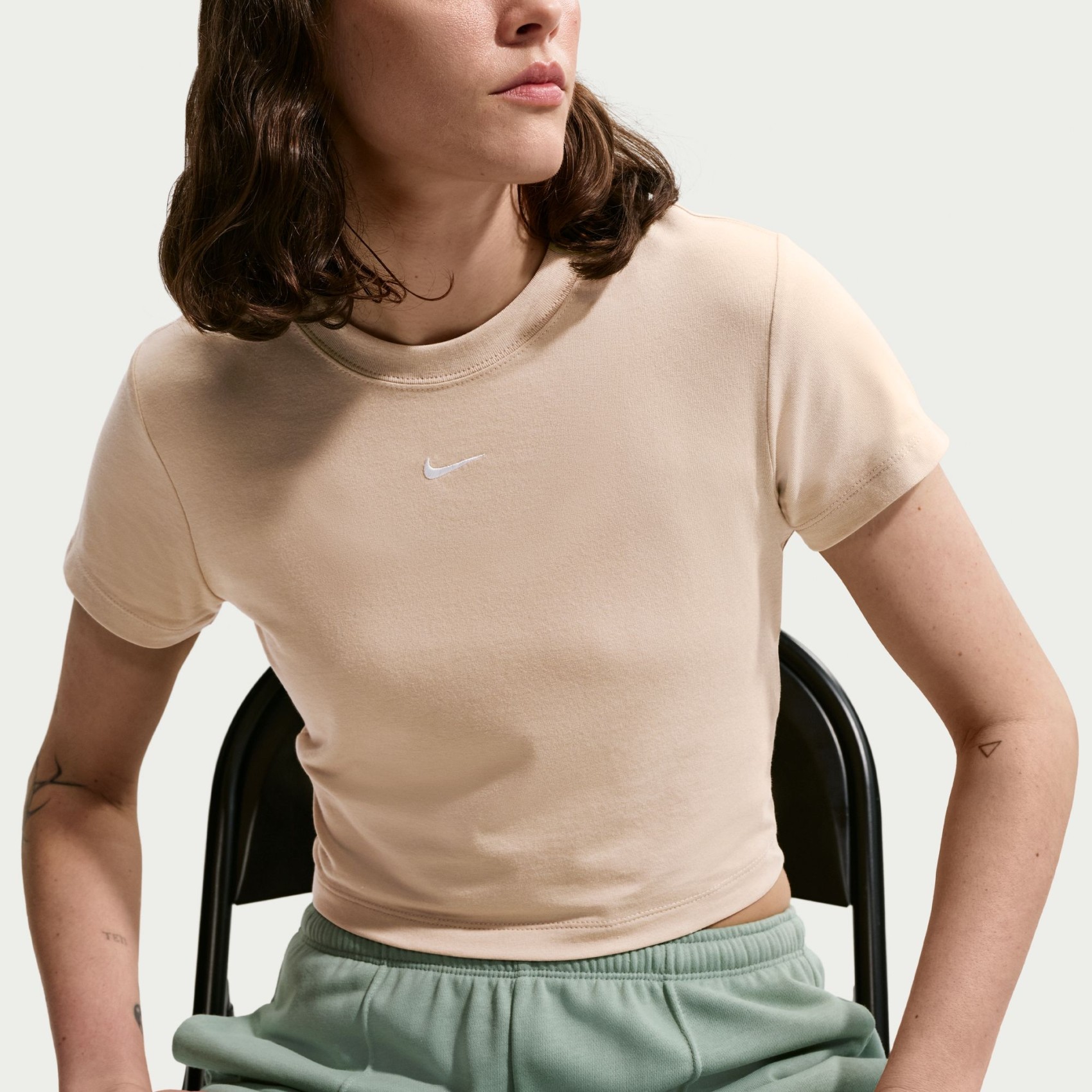 Chill Knit Crop Kadın Bej Tişört