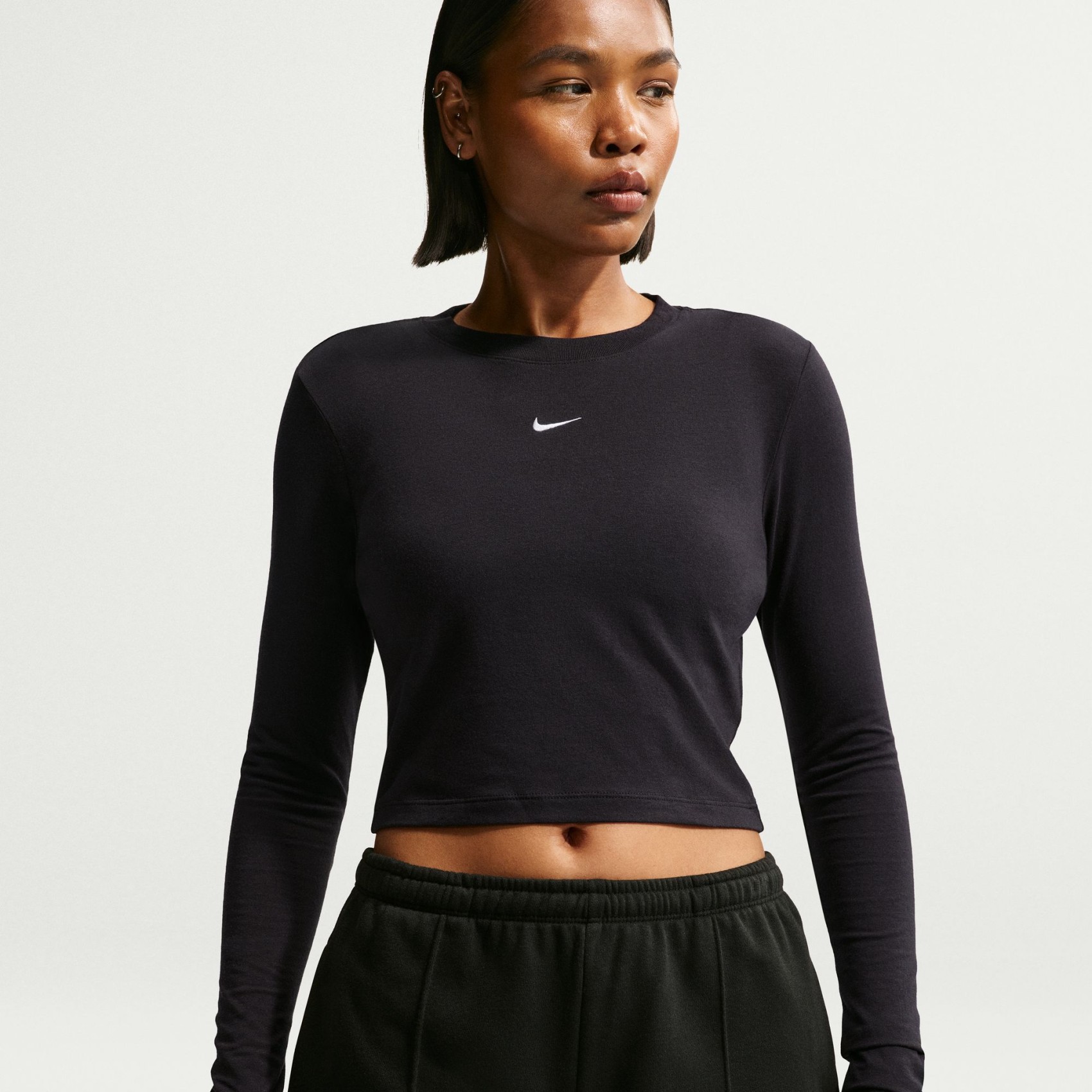 Chill Knit LS Crop Kadın Siyah Sweatshirt