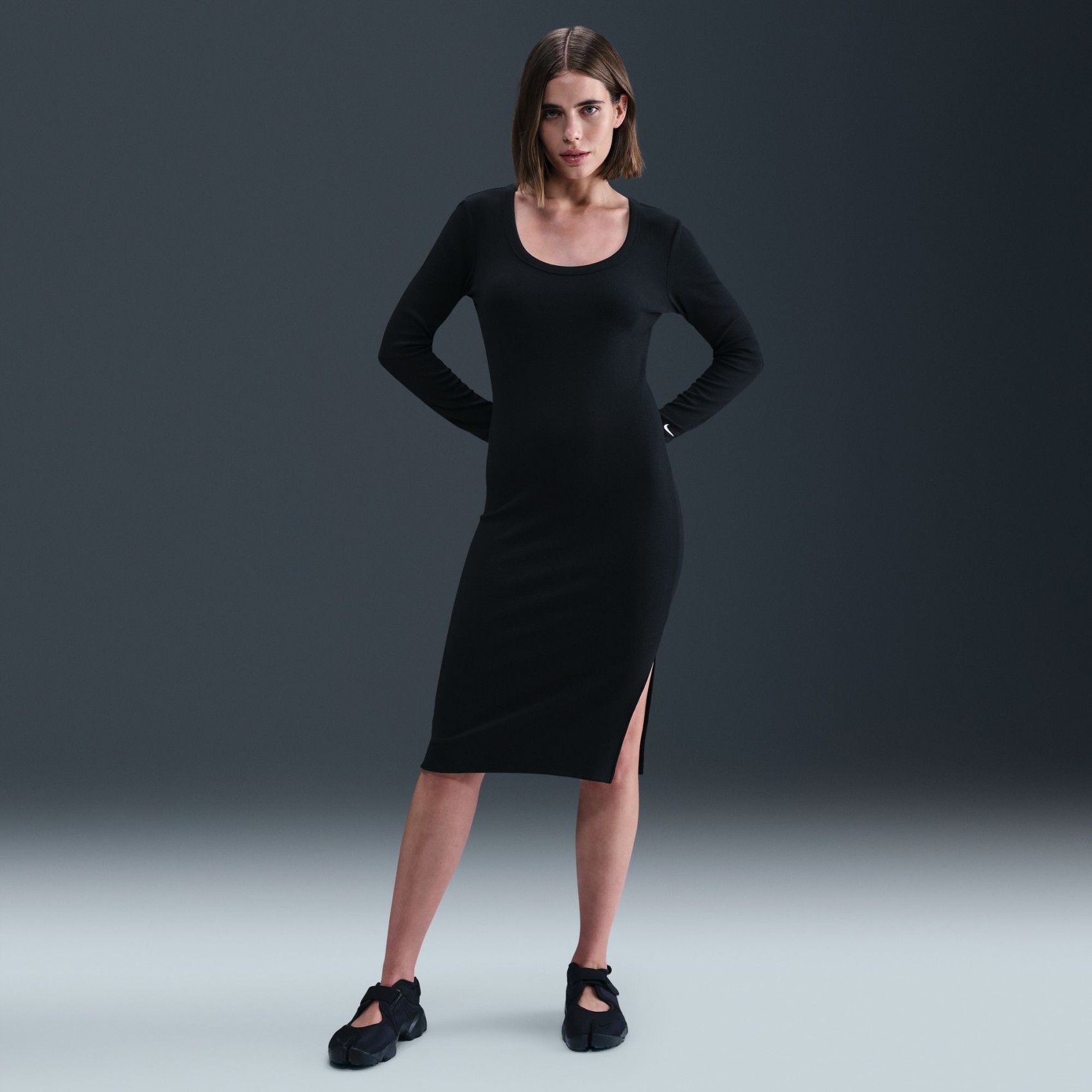 Chill Knit Ls Midi Dress Kadın Siyah Elbise