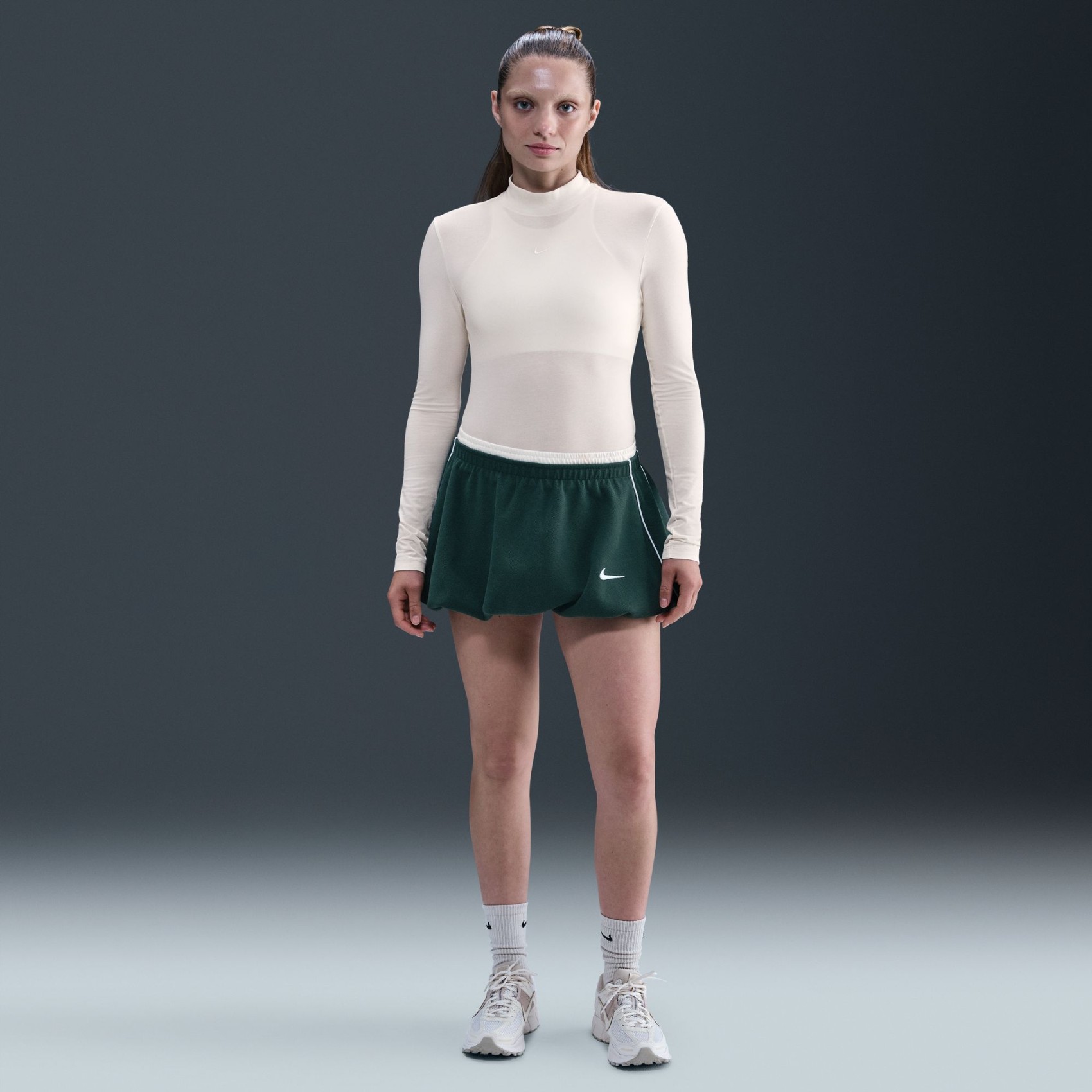 Chill Knit Mock Tee Kadın Bej Uzun Kollu Tişört