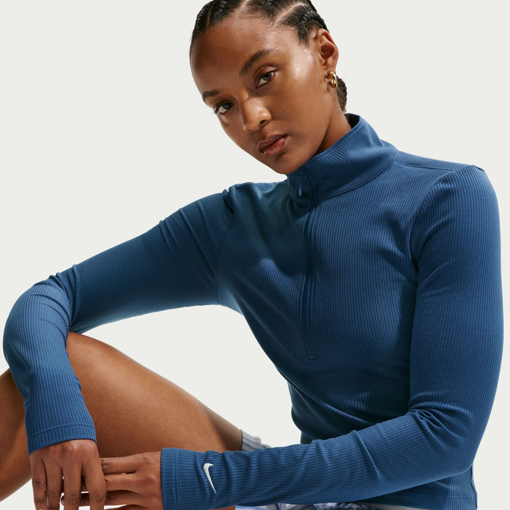 Chill Knit Rib Qz Ls Top Kadın Mavi Sweatshirt