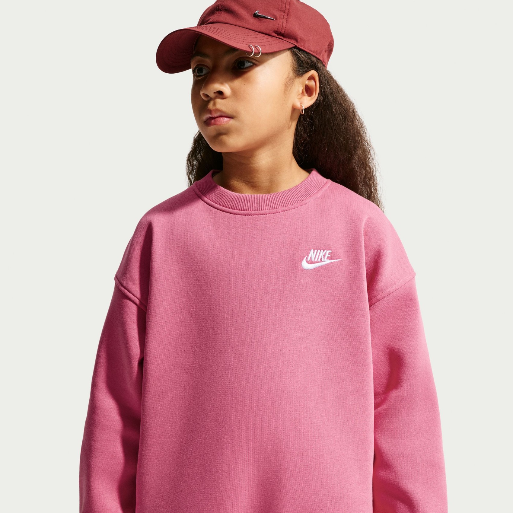 Club Fleece Oversized Crew Çocuk Pembe Sweatshirt