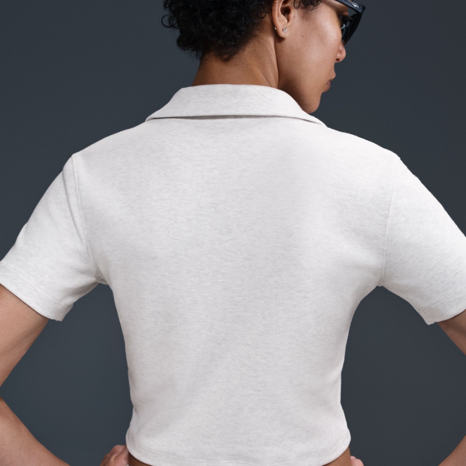 Nike Essential SS Polo Crop Top Kadın Krem Tişört DV7884-051