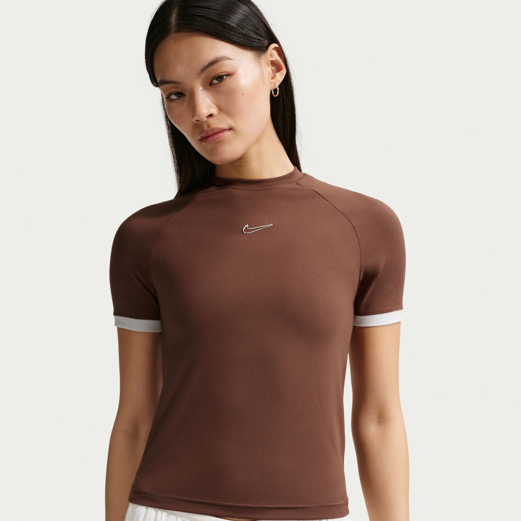 Nike Gloss Ss Fitted Top Kadın Kahverengi Tişört
