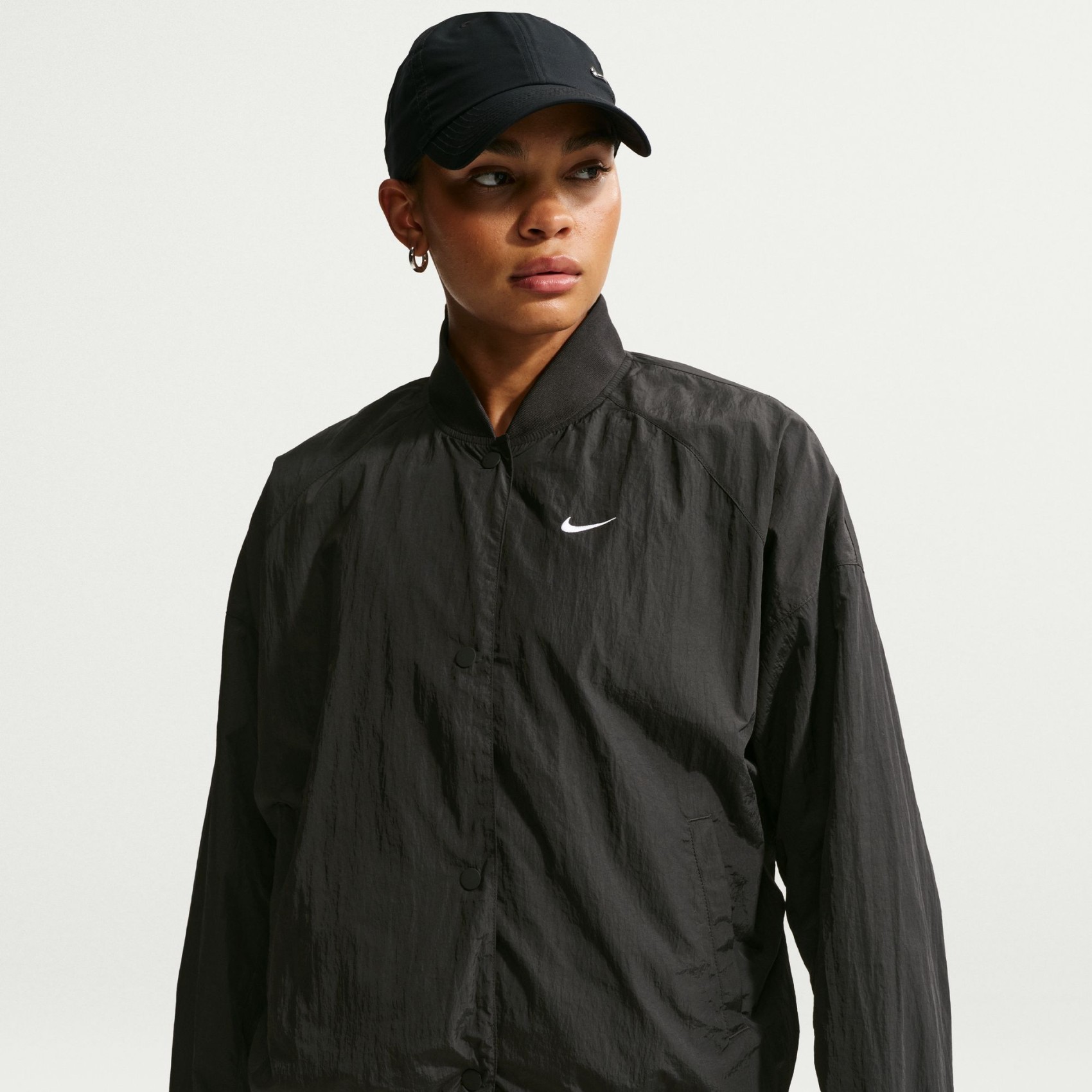 Hbr Varsity Oversize Jacket Kadın Siyah Ceket