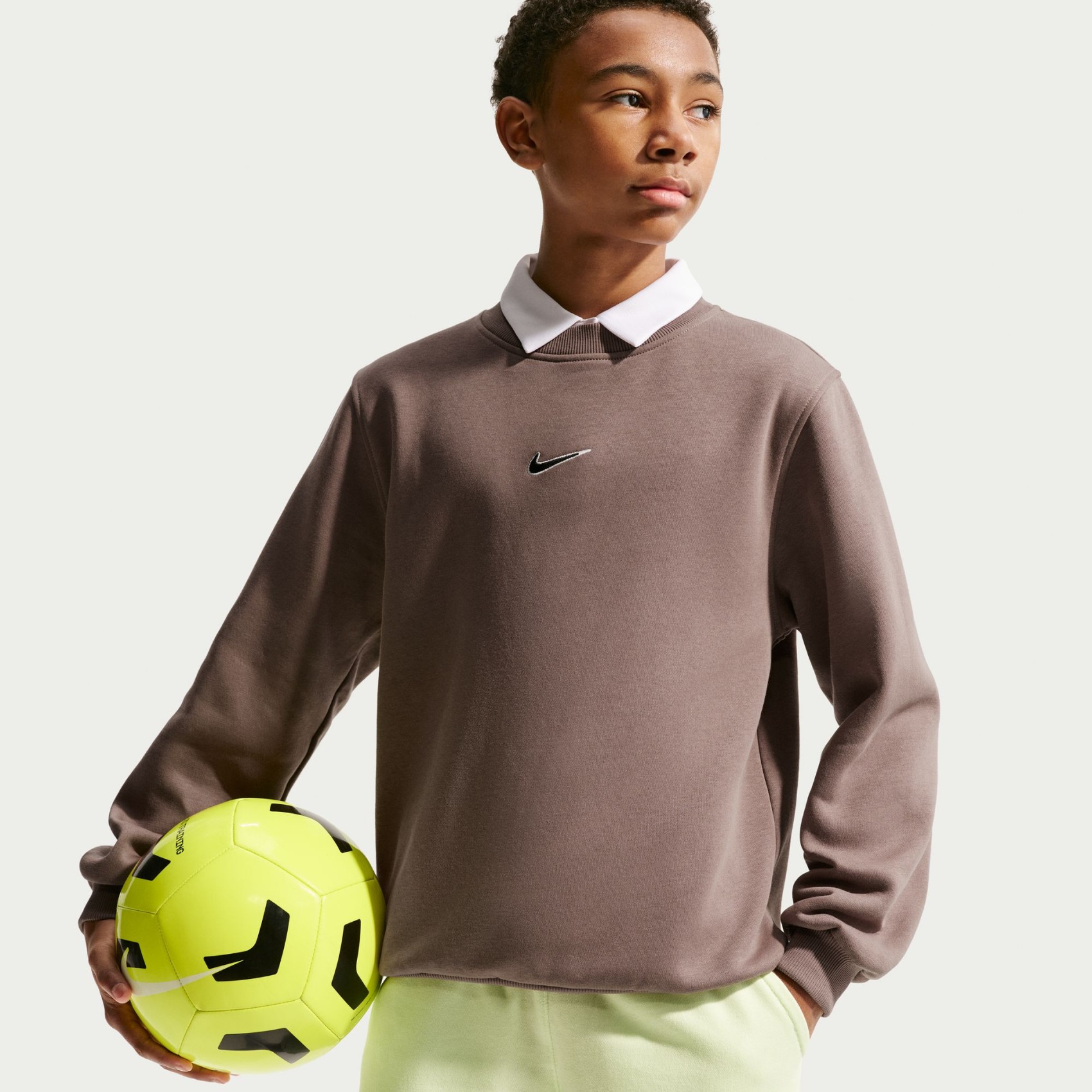 Mbappé Club Fleece Crew Ls Çocuk Kahverengi Sweatshirt