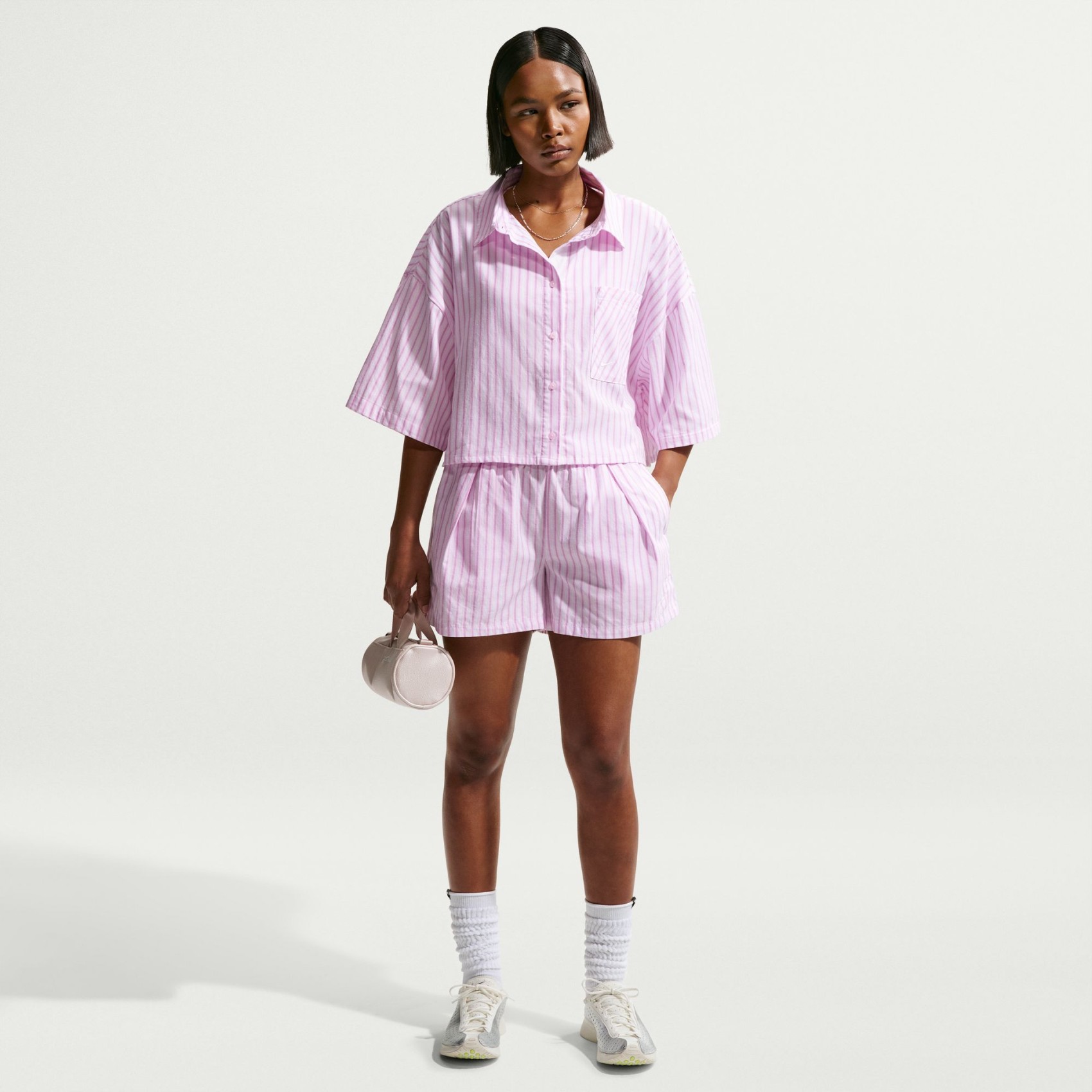 Offline Woven Poplin Stripe Short Kadın Mor Şort