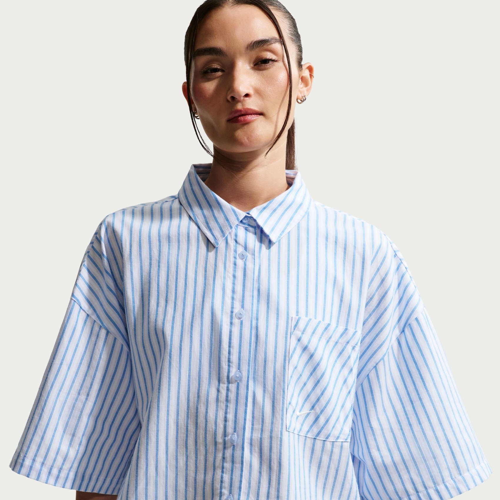 Offline Woven Poplin Stripe Ss Kadın Mavi Tişört