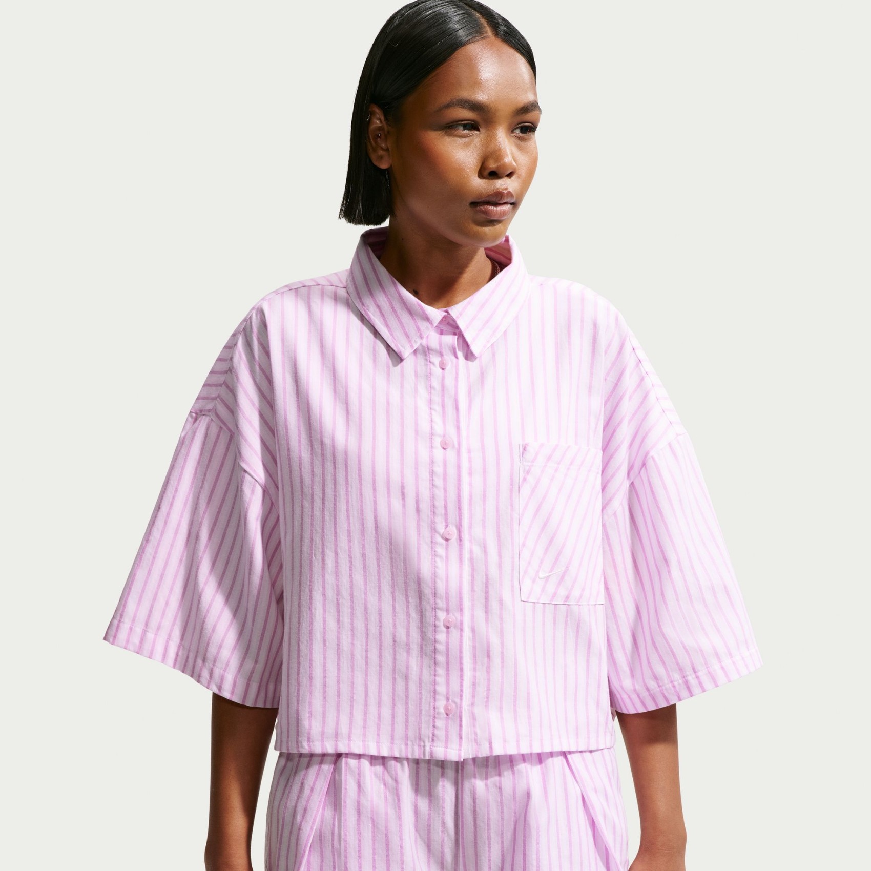 Offline Woven Poplin Stripe Ss Kadın Mor Tişört