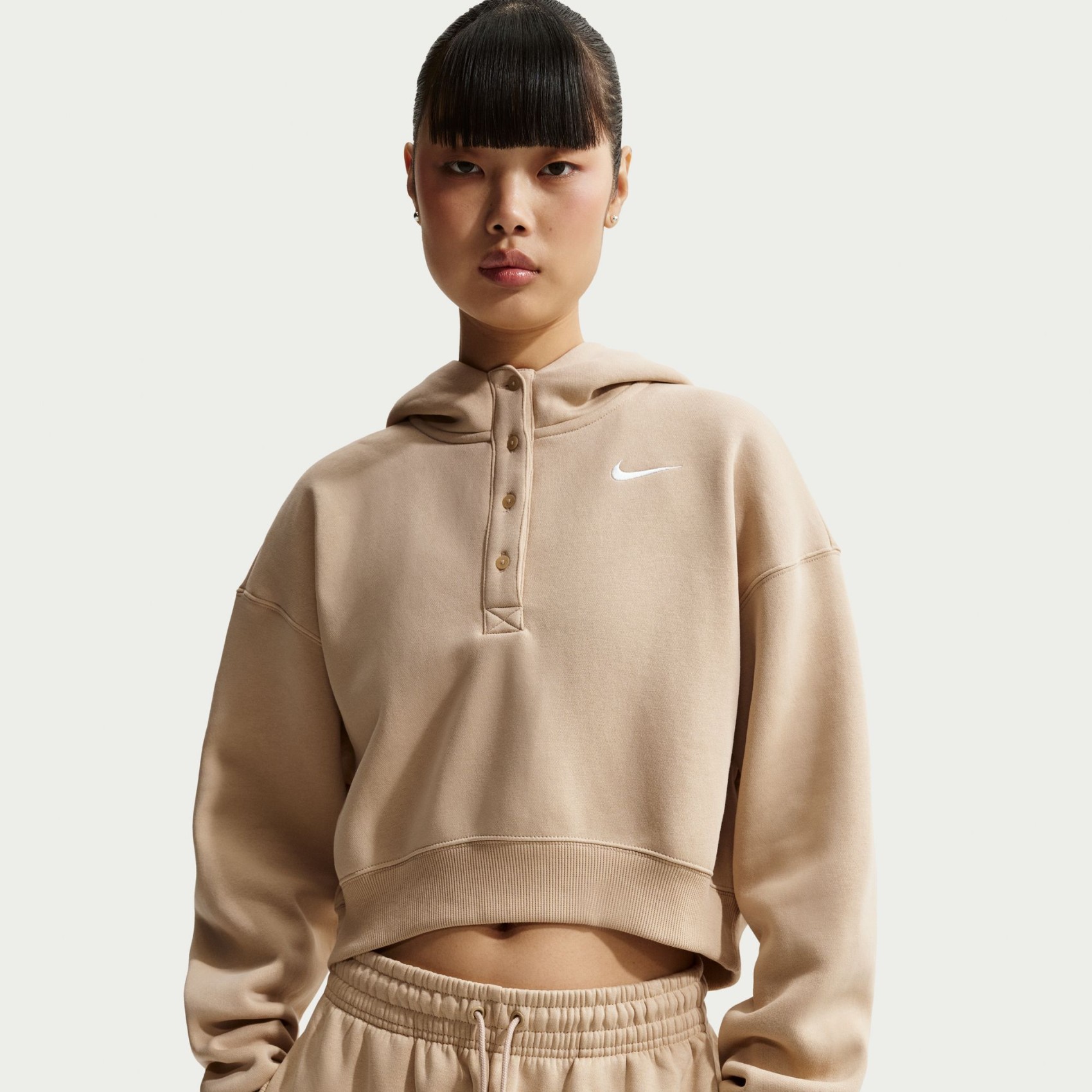 Phoenix Fleece Os Crop Henley Ho Kadın Kahverengi Sweatshirt