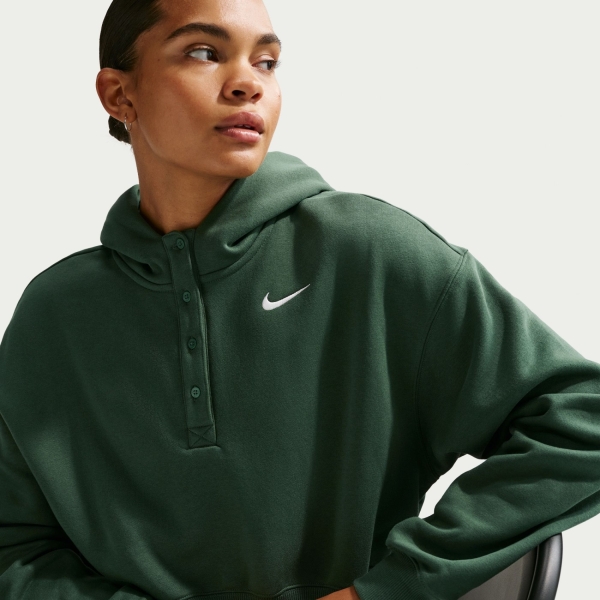 Nike Phoenix Fleece Os Crop Henley Hoodie Kadın Yeşil Sweatshirt