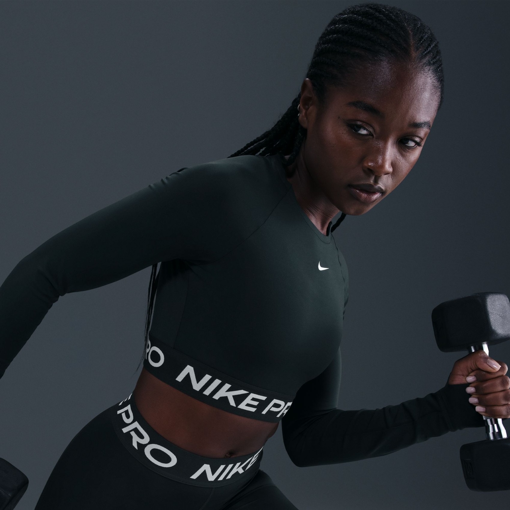 Nike Pro Dri-FIT 365 Crop LS Kadın Yeşil Sweatshirt