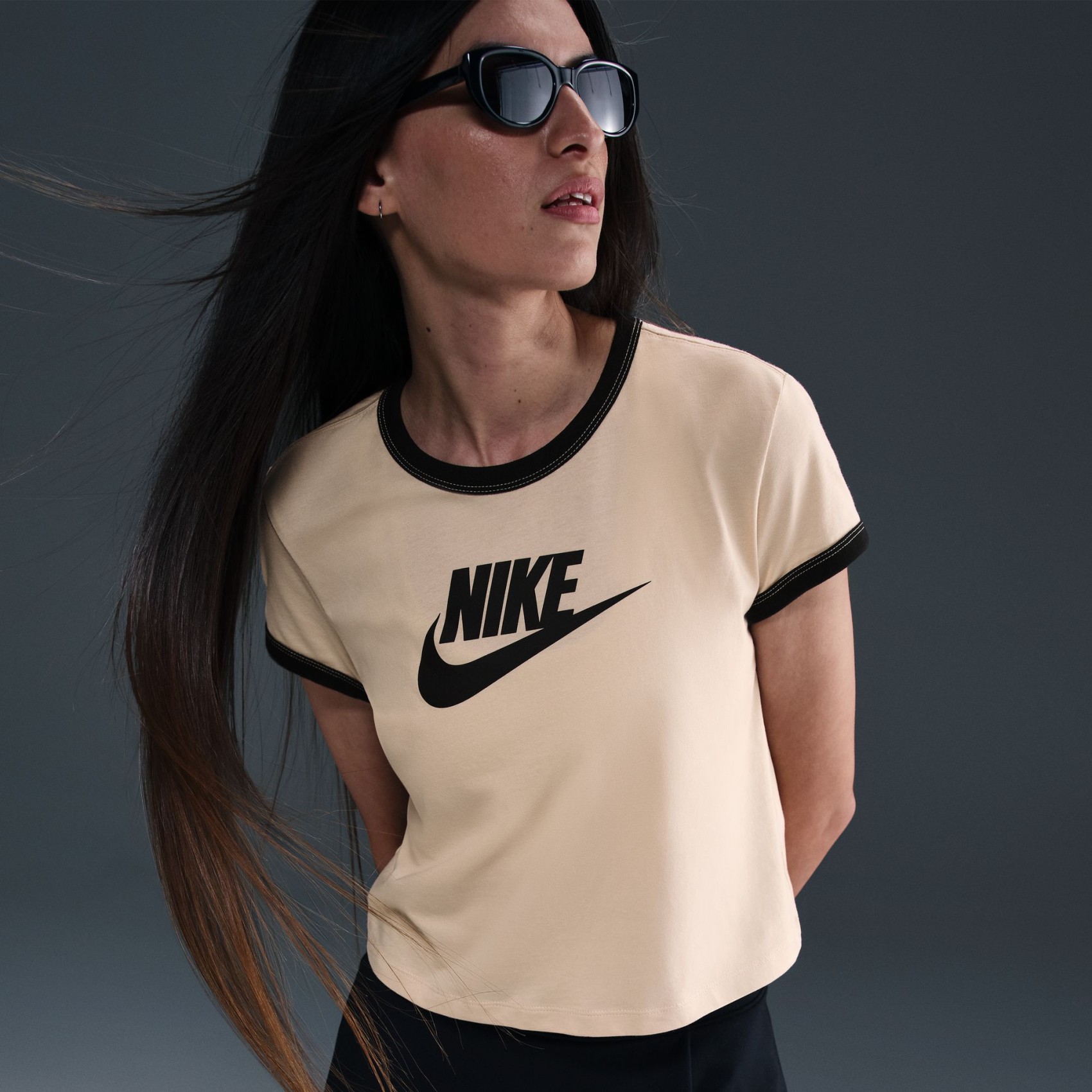 SS Ringer Tee Vintage Run Kadın Bej Tişört