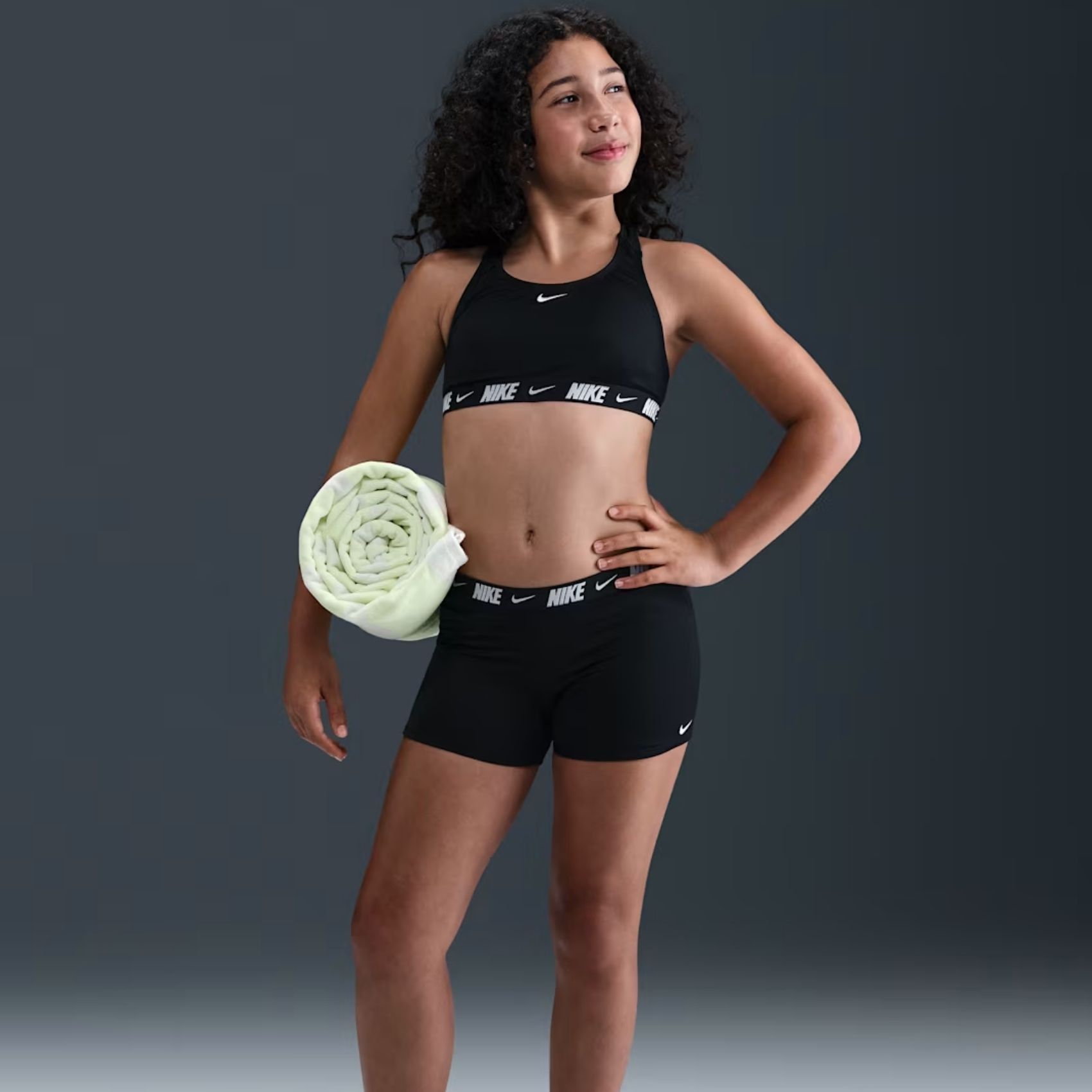 Nike Swim Logo Tape Racerback Bikini & Short Set Çocuk Siyah Bikini Takımı