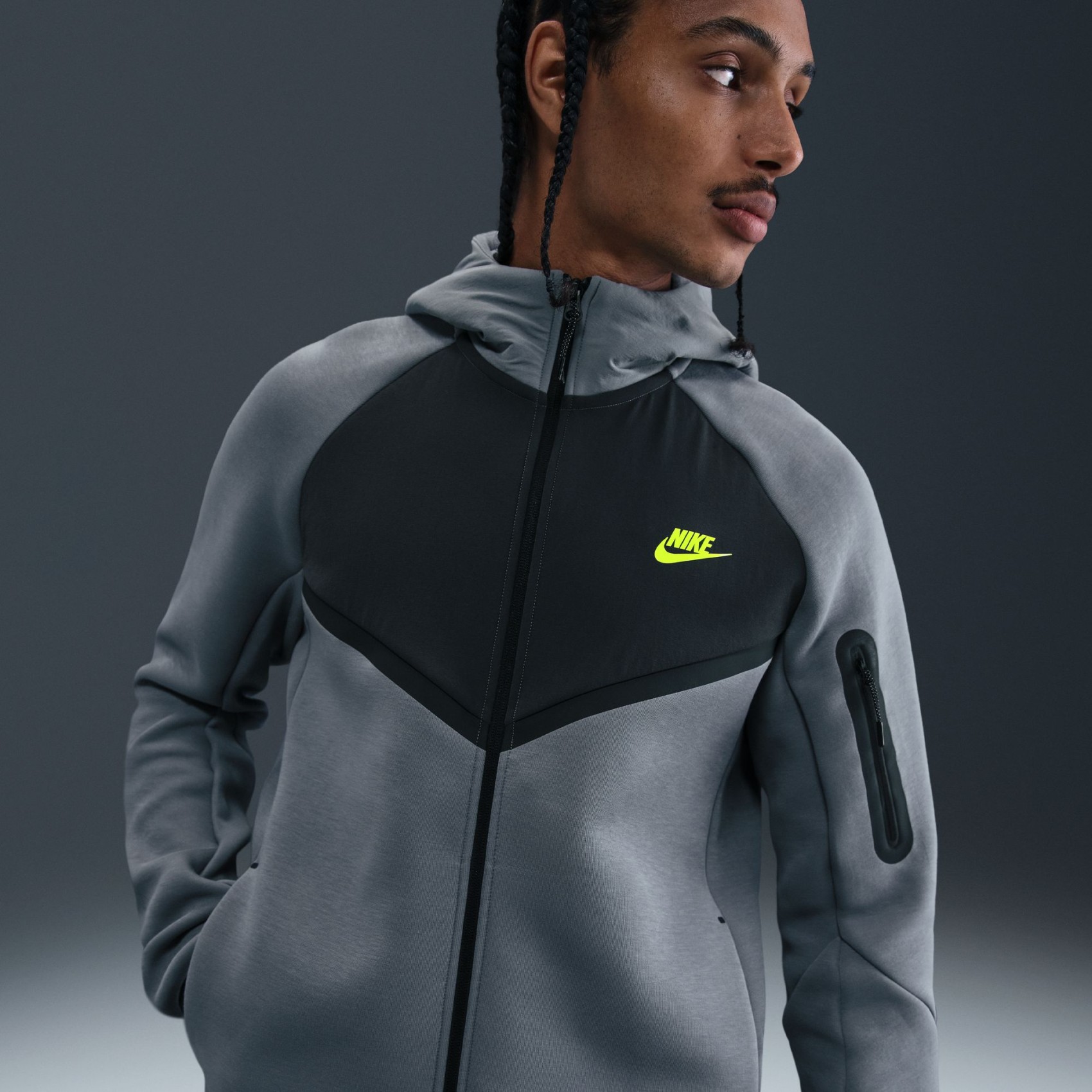 Tech Fleece Mix Wr Hoodie Erkek Gri Sweatshirt
