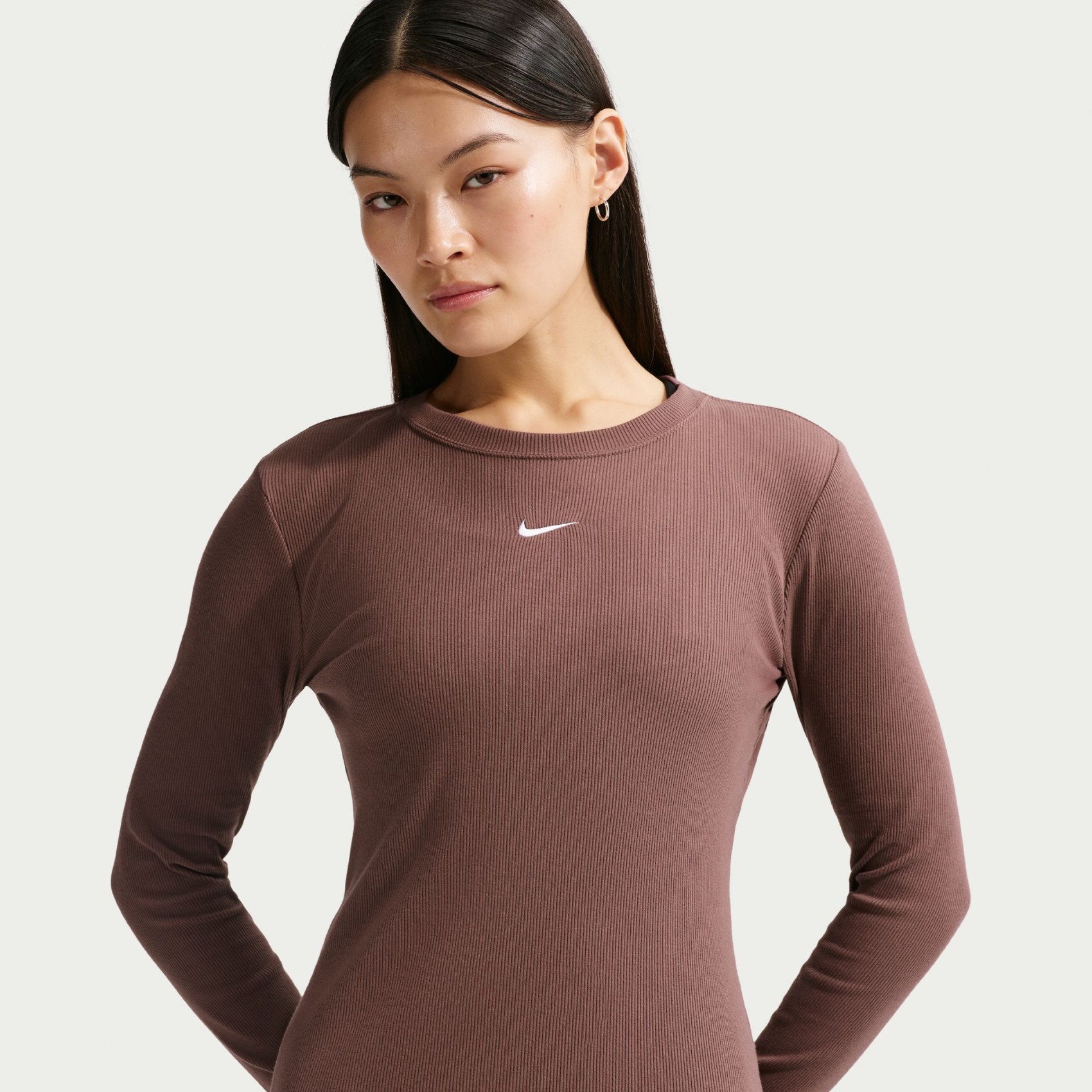 Tee Ls Rib Tight Kadın Kahverengi Sweatshirt
