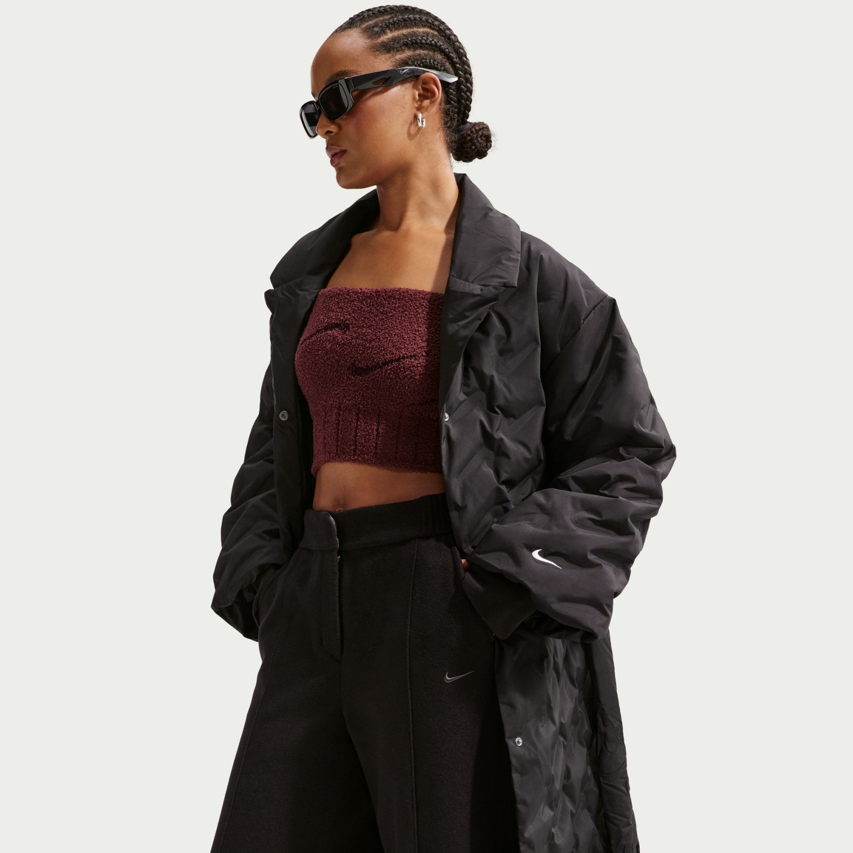 Therma-FIT Swoosh Series Oversized Down Kadın Siyah Trençkot
