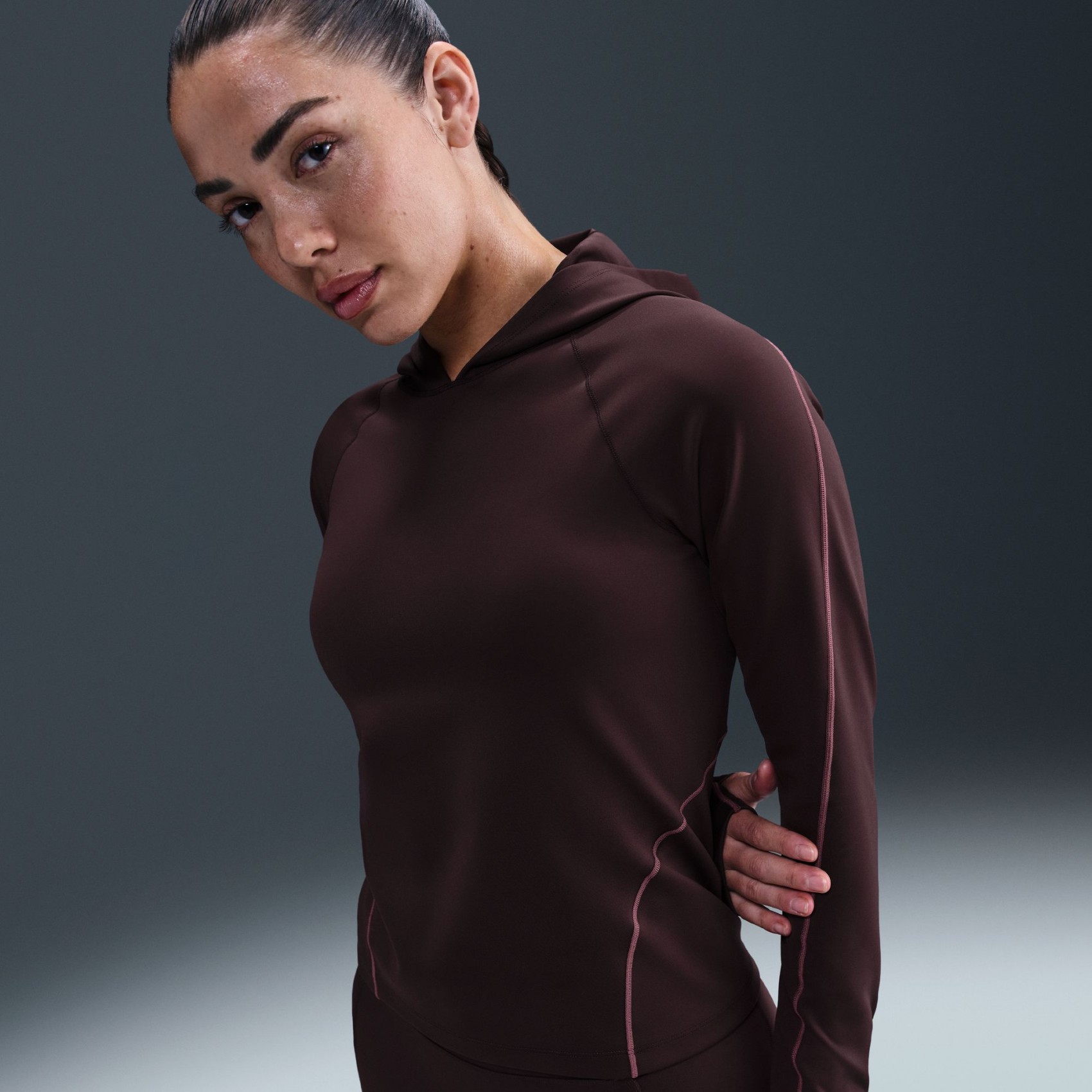 Universa Dri-FIT HD LS Top Kadın Bordo Sweatshirt