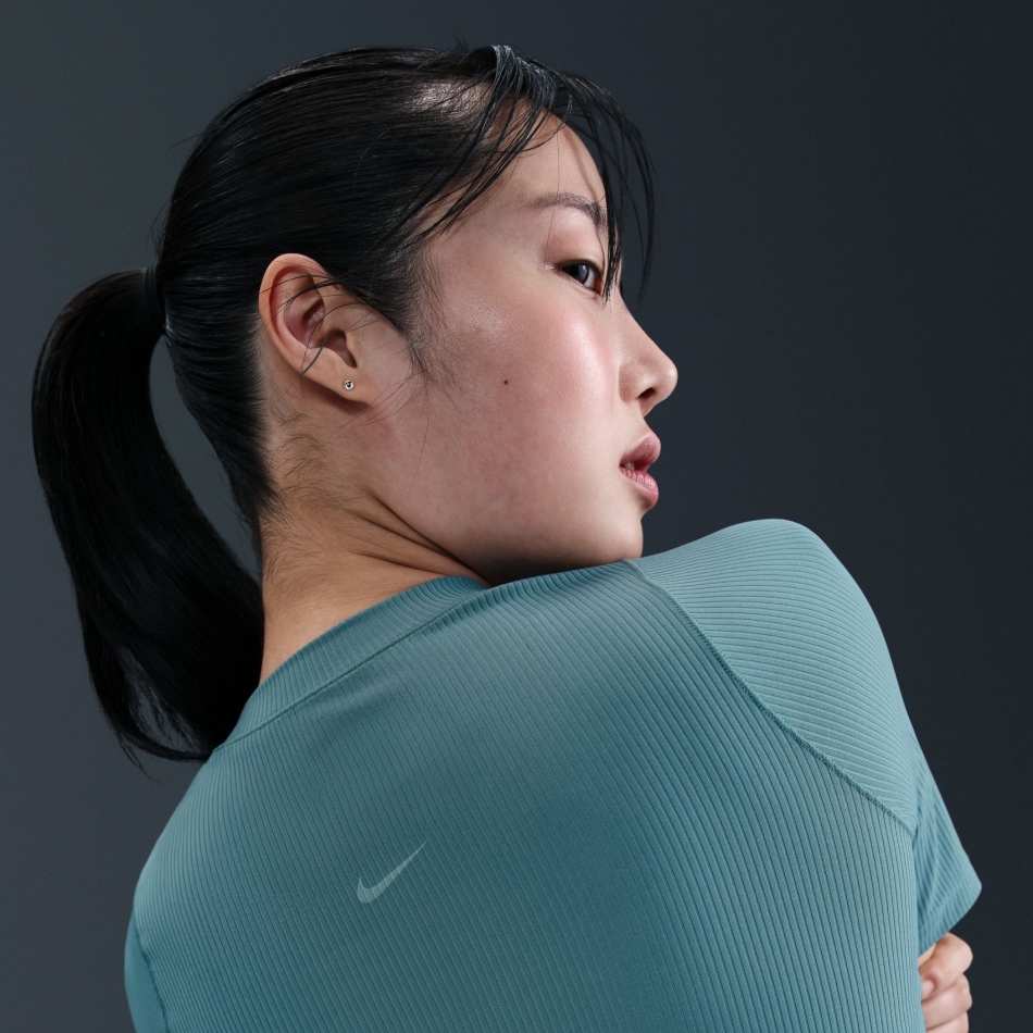Nike Zenvy Dri-FIT SS Top RIB Kadın Mavi Tişört HF2772-006